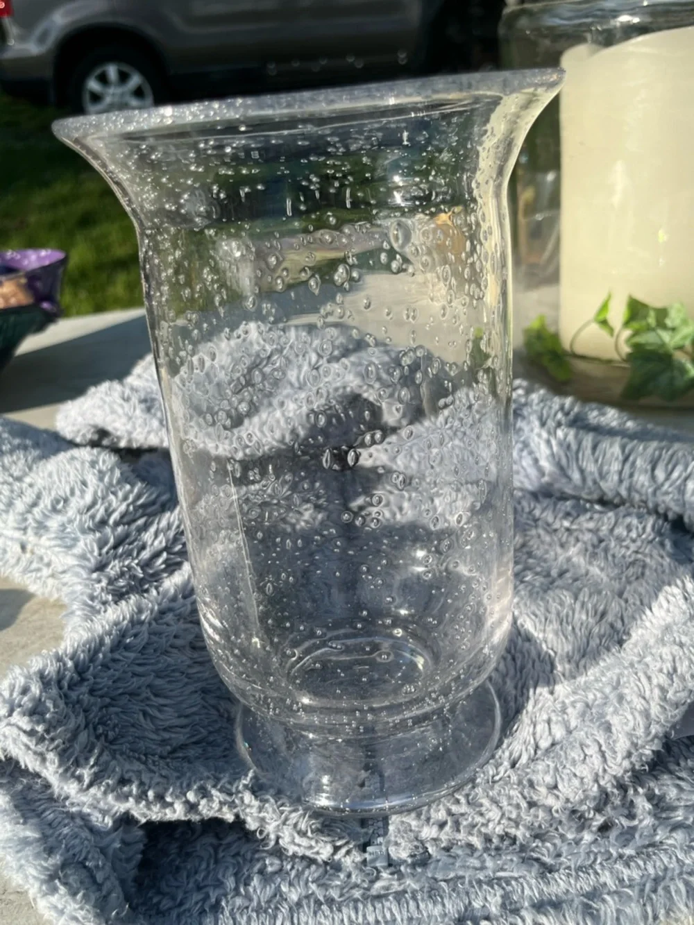 Clear Bubble Glass Hurricane Candle Holder -